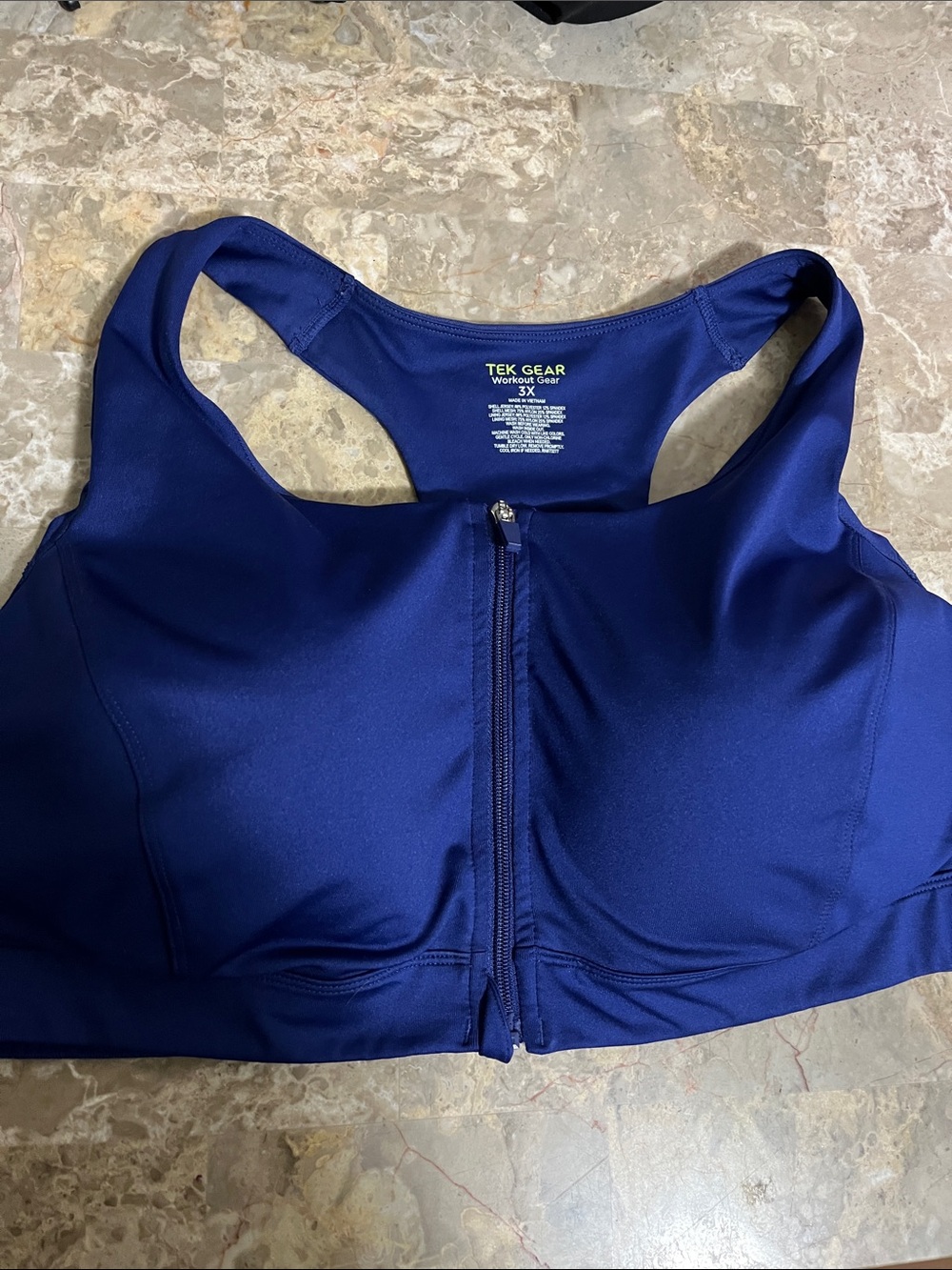 tek gear Navy Front-Zip Racerback Sports Bra